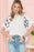 White Floral Pattern Short Batwing Sleeve Knitted Top