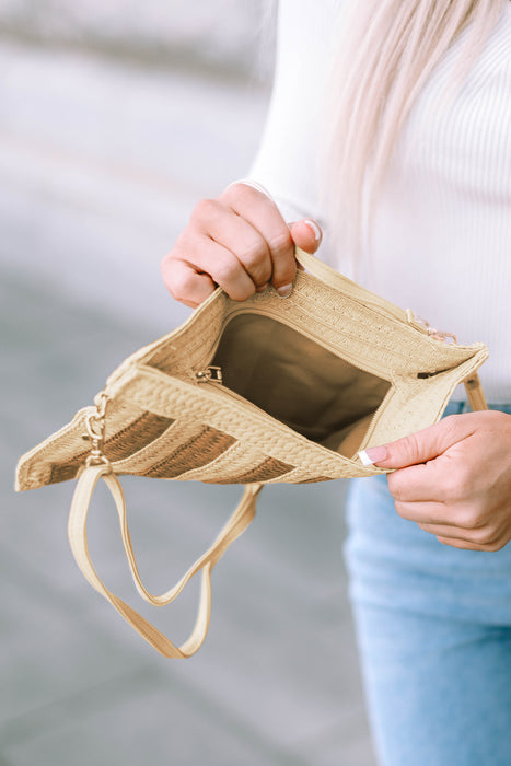 Beige Colorblock Stripe Knit Crossbody Bag