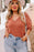 Gold Flame Plus Size Exposed Seam V Neck Long Sleeve Top