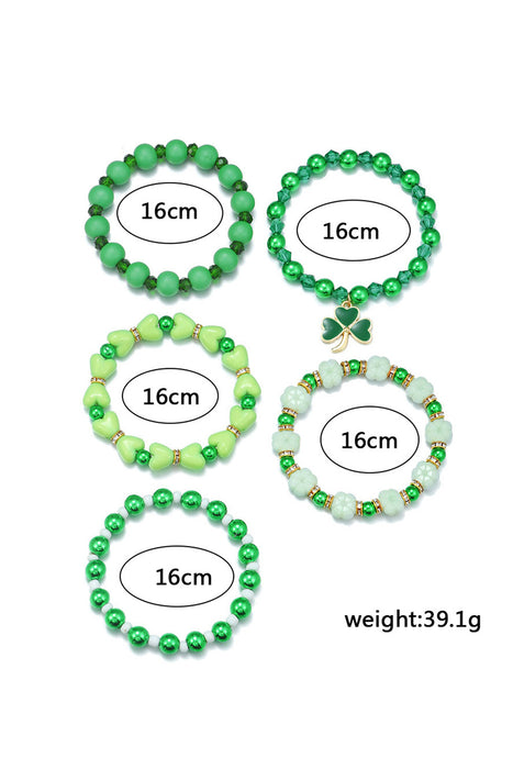 Green 5pcs Clover Pendant Beaded Bracelet Set