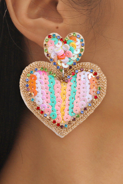 Multicolor Valentine Sequin Hearts Drop Earrings