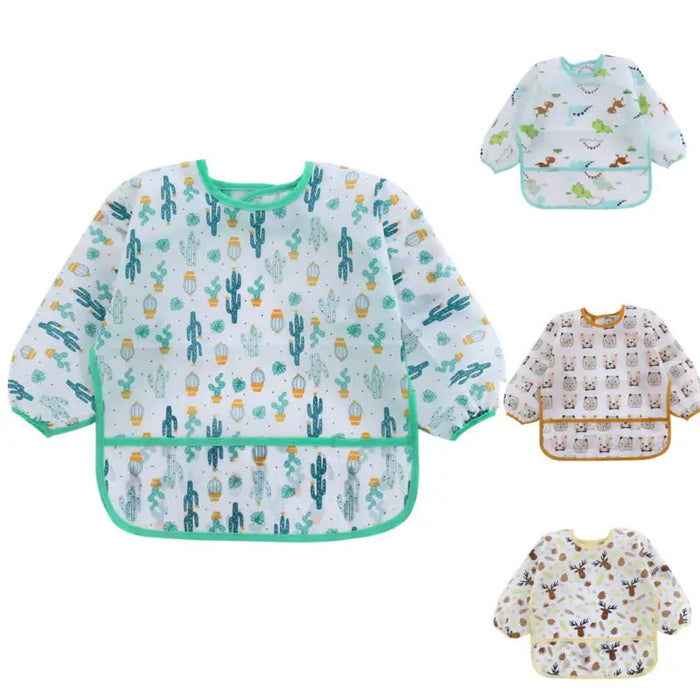 5 Styles Toddler Long Sleeve Waterproof Art Smock Baby Feeding Bib Kids Apron Pocket For Newborn