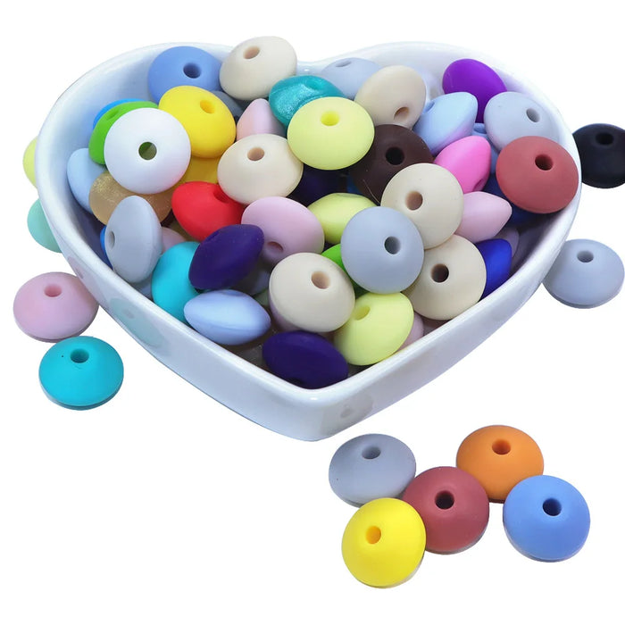 BOBO.BOX 50pcs Baby Teething Toys Pearl Silicone Beads Lentil 12mm Baby Teether Beads DIY Necklace Jewelry Bead Baby Care Toy