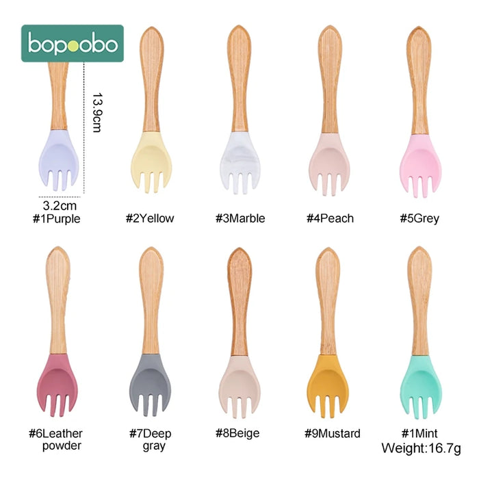 Bopoobo 1/2pc BPA Free Baby Silicone Spoon Baby Feeding Supplies Baby Silicone Fork Food Grade Newbornrn Accessories Teething