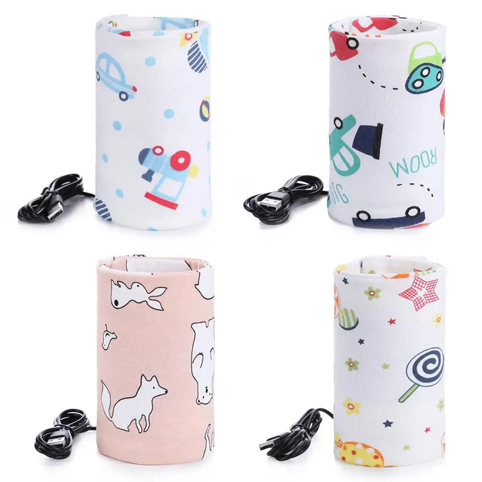 Portable Baby Bottle Warmer Heater Cotton Printed Infant Feeding Milk Cup USB Bottle Storage Bag Warmer Baby Feeding Tools