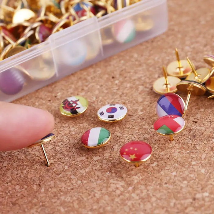 100pcs/box Map Tacks National Flag Glue Thumbtack Push Pins Notice Board Markers Office School Supply