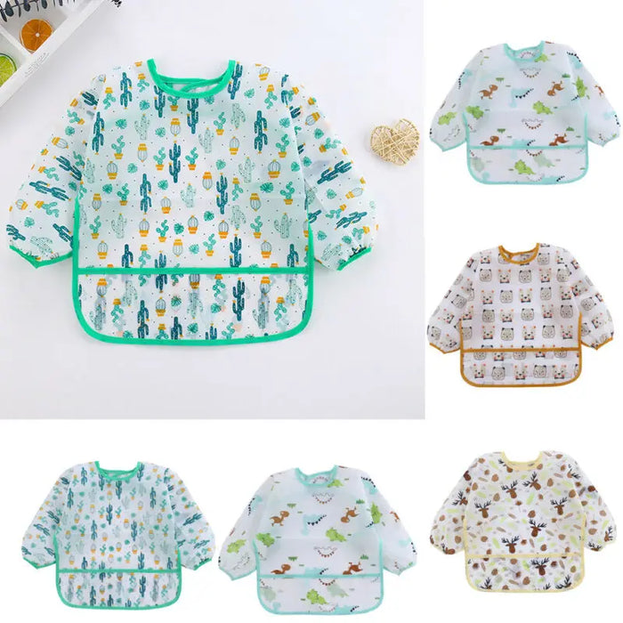 5 Styles Toddler Long Sleeve Waterproof Art Smock Baby Feeding Bib Kids Apron Pocket For Newborn