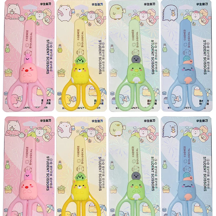 SUMIKKO GURASHI Cute animal Student Safety Paper-Cut Art Scissors with Protective Cover Cap School Supply Kids Stationery gift