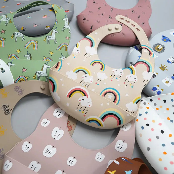 2020 New Printed Carton Silicone Bib Waterproof  Baby Feeding Newborn Cartoon Aprons Adjustable Baby Bibs Burp Cloth