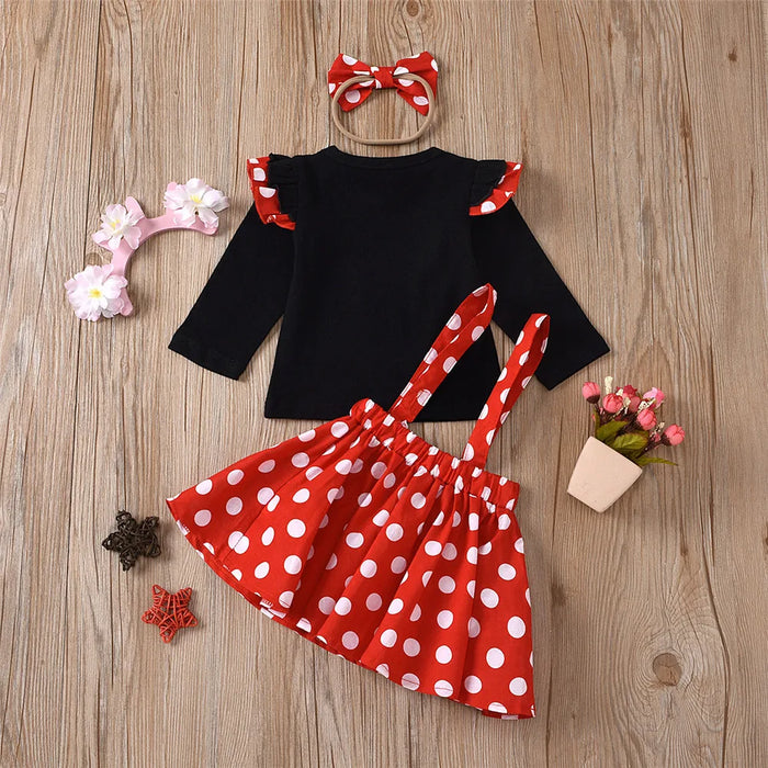 HERBEEZA Newborns Baby Clothes Polka Dots Toddler Baby Strap Dress+Top-Shirt+Bowknot Minnie Baby Girl Clothing Summer Baby Sets