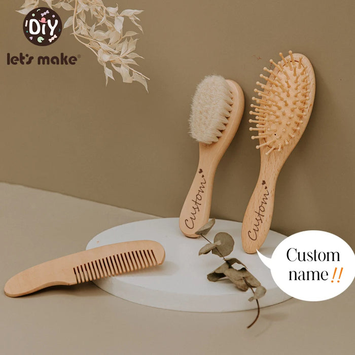 Let's Make Baby Care Hair Brush For Kids Girl Bath Showerb Pure Natural Wool Wooden Comb Hairbrush Infant Newborn Massager