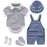 Newborn Baby Clothing for Boys Summer Suit Set Cotton Hat + Striped Romper + Blue Overall  Casual Children Outfit Soft Dress