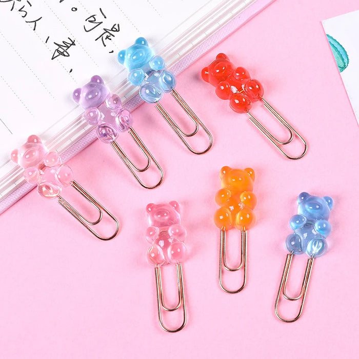 2 Pcs Cute Bear Metal Paper Clip Office School Supply Stationery Photo Decorative Kawaii Gift Cartoon organizer holder Bookmark