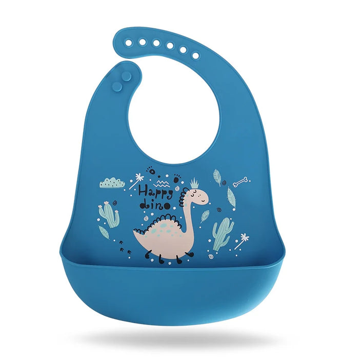 Cartoon Dinosaur Baby Bibs Waterproof BPA Free Silicone Baby Bib With Buttons Toddler Girl Boy Adjustable Baby Feeding Stuff