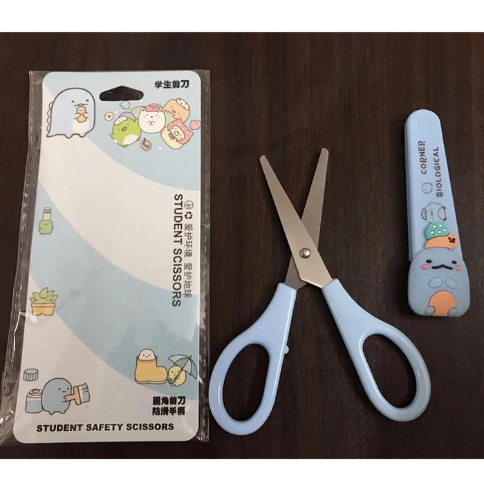 SUMIKKO GURASHI Cute animal Student Safety Paper-Cut Art Scissors with Protective Cover Cap School Supply Kids Stationery gift