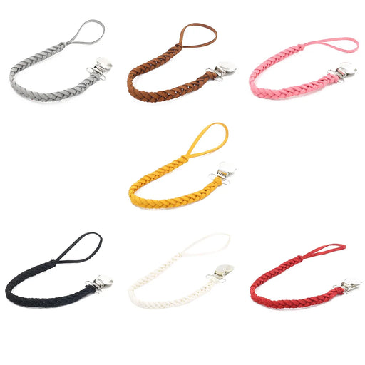 Leather Woven Alloy Colorful Pacifier Chain Braided Clip Holder Baby Feeding Teether Accessories