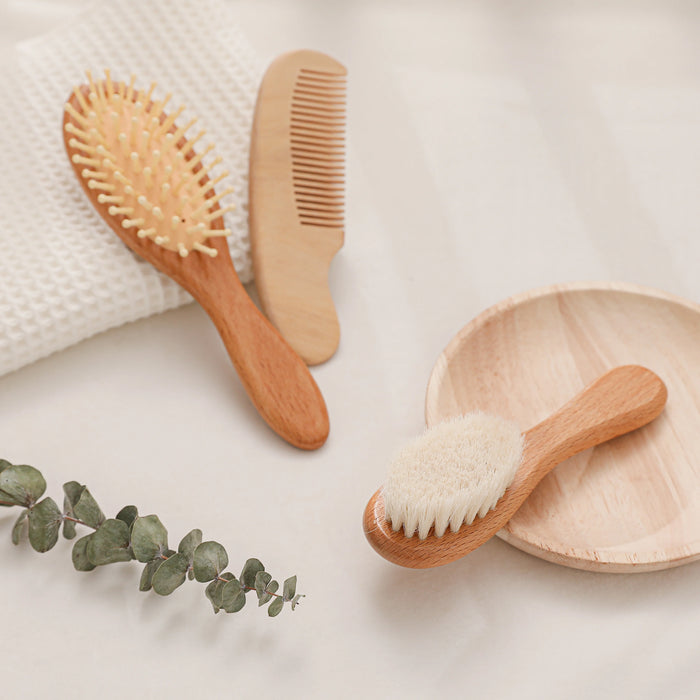 1pc Newborn Baby Hair Brush and Comb Set Wooden Brush Natural Wool Comb Portable Infant Comb Head Massager For Baby Care Product