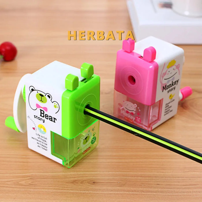 Korean Style Hand Crank Mechanical Accessory Sharpener Creative Student Cartoon Print Pencil Sharpener For Kids School Supply