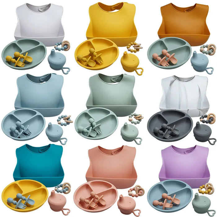 Silicone Bibs Set for Babies Toddlers, BPA Free,Easily Wipe Clean Premium Comfortable Baby Feeding Bibs with Food Catcher Pocket