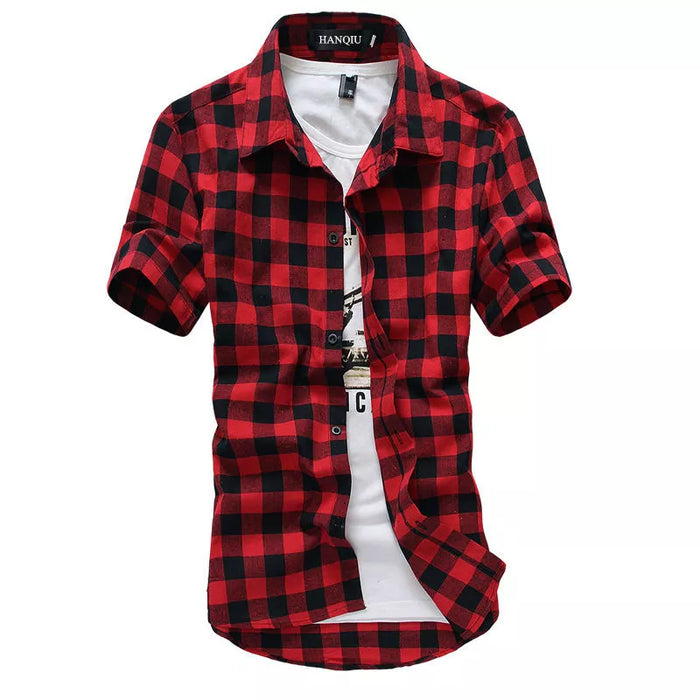 Red And Black Plaid Shirt Men Shirts 2024 New Summer Spring Fashion Chemise Homme Mens Dress Shirts Short Sleeve Shirt Men