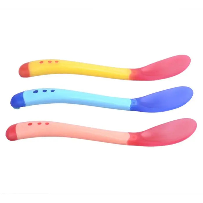 1Pcs Baby Feeding Slip-resistant Tableware Temperature Sensing Silicon Spoon Dinnerware Cutlery Utensils Solid Feeding Newborn