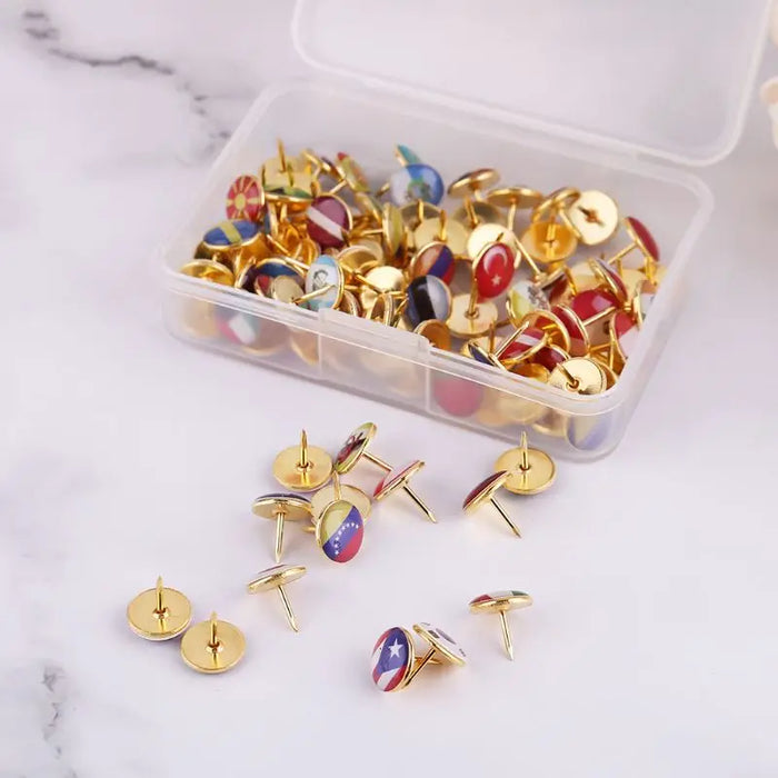 100pcs/box Map Tacks National Flag Glue Thumbtack Push Pins Notice Board Markers Office School Supply