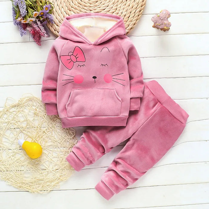 BibiCola baby clothing sets children cartoon bear winter cotton fleece wool suit warm thicken 3 pcs set baby boys girls set