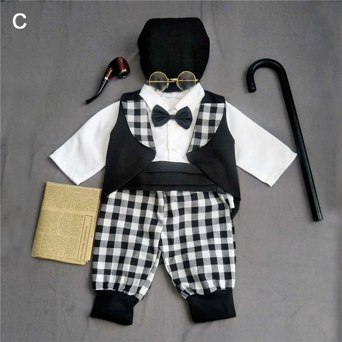 Baby Infant Photography Cotumes Grandma Grandpa's Outfits Photo Clothing Sets Old Man Lady Wig Hat Gentleman Cosplay Suit