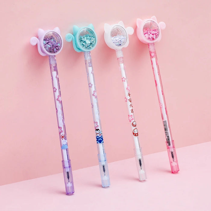 1Pcs Stationery Kawaii Gel Pen School Office Supply Novel Creative Cat Glitter Recreation Cute Gel Pen