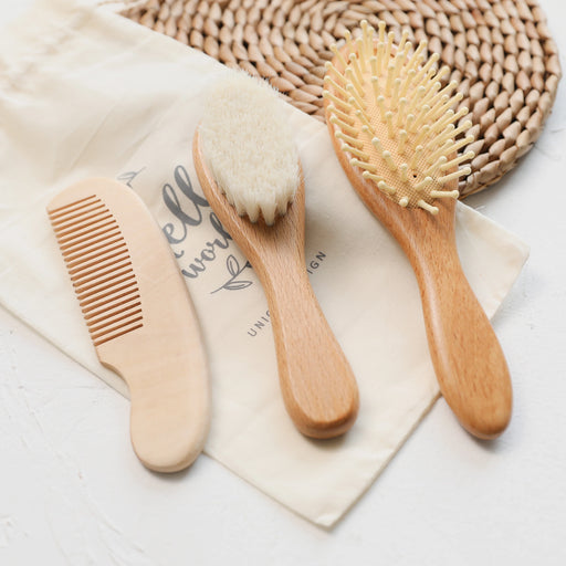 1pc Newborn Baby Hair Brush and Comb Set Wooden Brush Natural Wool Comb Portable Infant Comb Head Massager For Baby Care Product