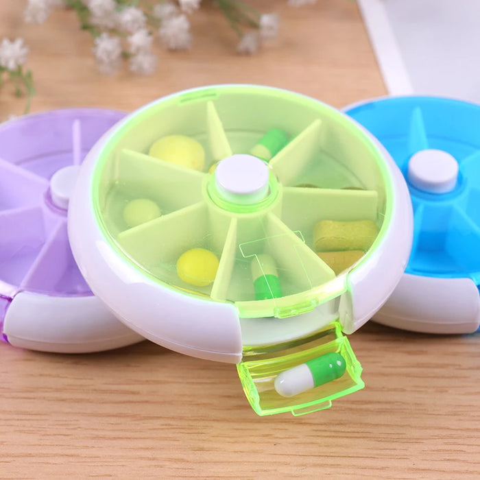 1PC Weekly Rotating Pill Box Travel Pill Case Splitter Pill Organizer Medicine Box 7 Lattices Pill Container Medicine Dispenser