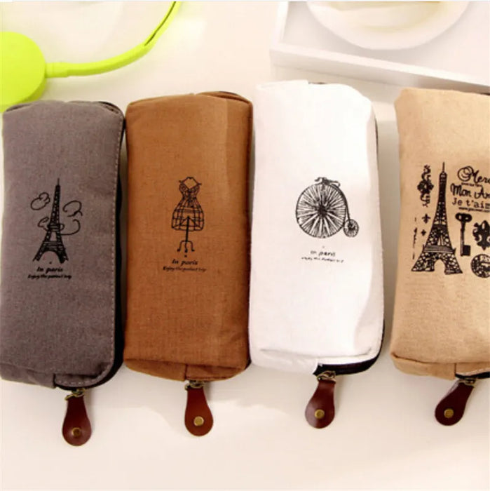 Retro towers linen pencil bag students Paris style pencil cases School Supply Promotional Gift Stationery