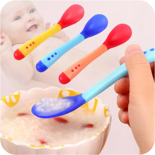 1Pcs Baby Feeding Slip-resistant Tableware Temperature Sensing Silicon Spoon Dinnerware Cutlery Utensils Solid Feeding Newborn