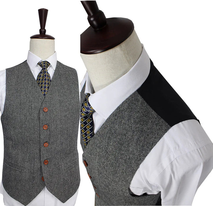 Retro gentleman style Grey Classic Tweed tailor wedding suits for men custom made Wool Slim Fit blazer mens 3 piece suit