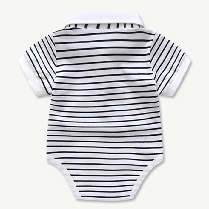 Newborn Baby Clothing for Boys Summer Suit Set Cotton Hat + Striped Romper + Blue Overall  Casual Children Outfit Soft Dress