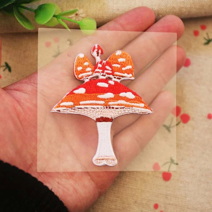 AHYONNIEX 1 Piece Iron On Embroidery Patches Small Mushroom Parches for Baby Clothing Applique Patch DIY Clothes Cute Stickers