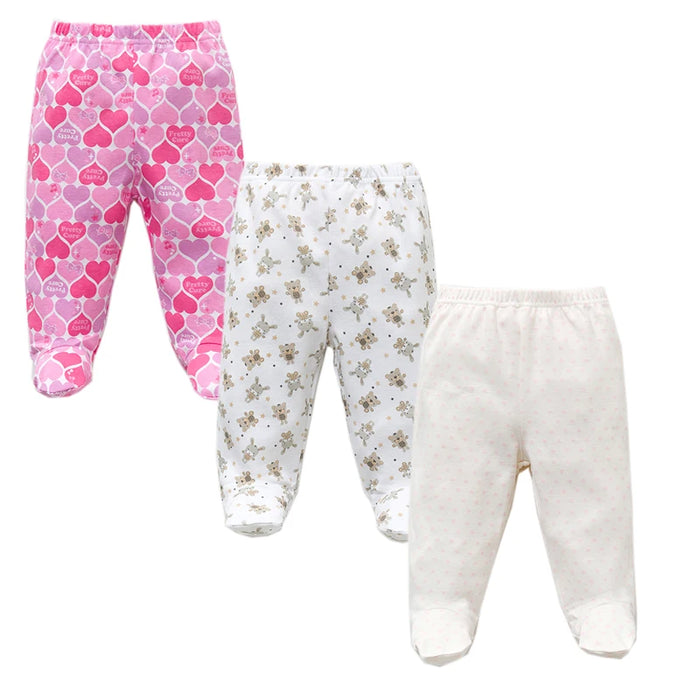 3PCS/Lot Spring Autumn Footed Baby Pants 100% Cotton Baby Girls Boys Clothes Unisex Casual Bottom PP Pants Newborn Baby Clothing