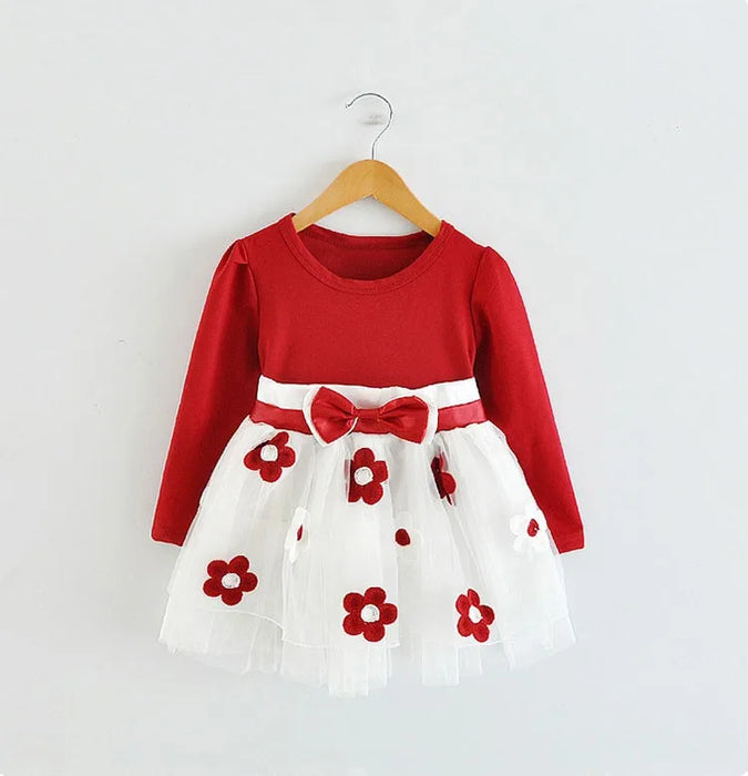 2016 New Winter Girls Clothes Long Sleeve Pirncess Dress Kids Wedding Party Dresses For 0-2 Years Flowers Prints Baby Clothing