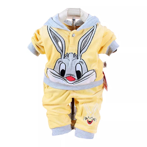 2021 Spring/Autumn Baby Set Velvet Rabbit Cartoon Print Hoodie+ Pant  Long Sleeve Velour Baby Clothing Sets