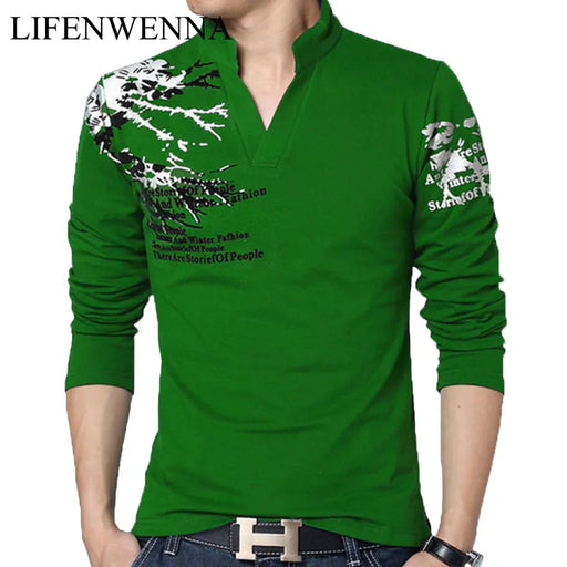 Hot Sale 2023 New Autumn Men's T Shirt Fashion Flower Print V Neck Long Sleeve T Shirt Mens Clothes Trend Casual Top Tee Men 5XL