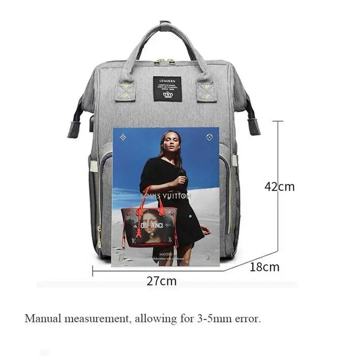 Lequeen USB Mummy Maternity Nappy Bag Brand Large Capacity Baby Bag Travel Backpack Designer Nursing Bag for Baby Care