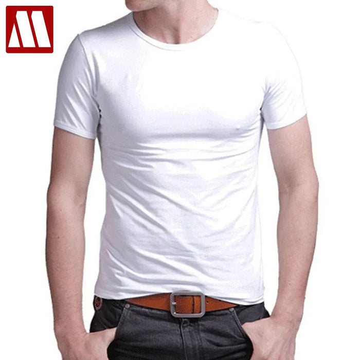 Slim Fit Stretch Cotton Tight Tees Camisetas Men Tshirt 2023 Leisure Summer O-neck Short Sleeved Cotton Men's Black White