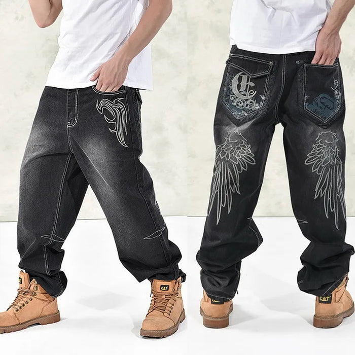 HOT New 2024 Large Size 30-44 46 Jeans Fashion Loose Big Pockets Hip-Hop Skateboard Casual Men Denim Blue & Black Design Brand