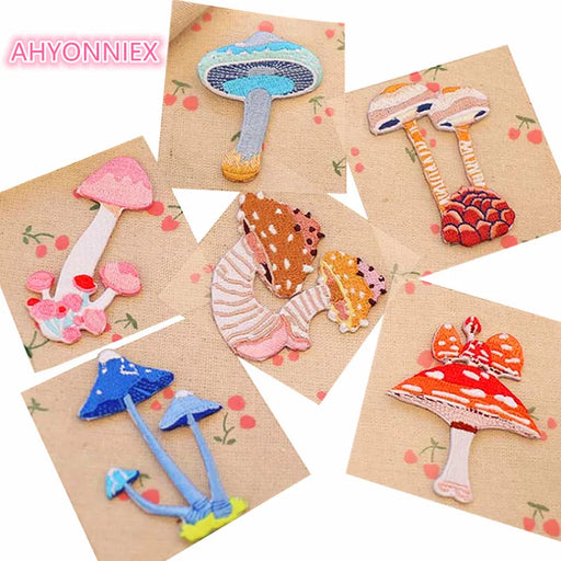 AHYONNIEX 1 Piece Iron On Embroidery Patches Small Mushroom Parches for Baby Clothing Applique Patch DIY Clothes Cute Stickers