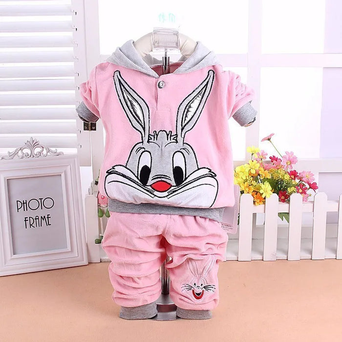 2021 Spring/Autumn Baby Set Velvet Rabbit Cartoon Print Hoodie+ Pant  Long Sleeve Velour Baby Clothing Sets