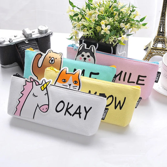 Animal Pencil Case Fabric School Supplies Stationery Gift  School Cute Pencil Box Pencilcase Pencil Bag School Supply Tool