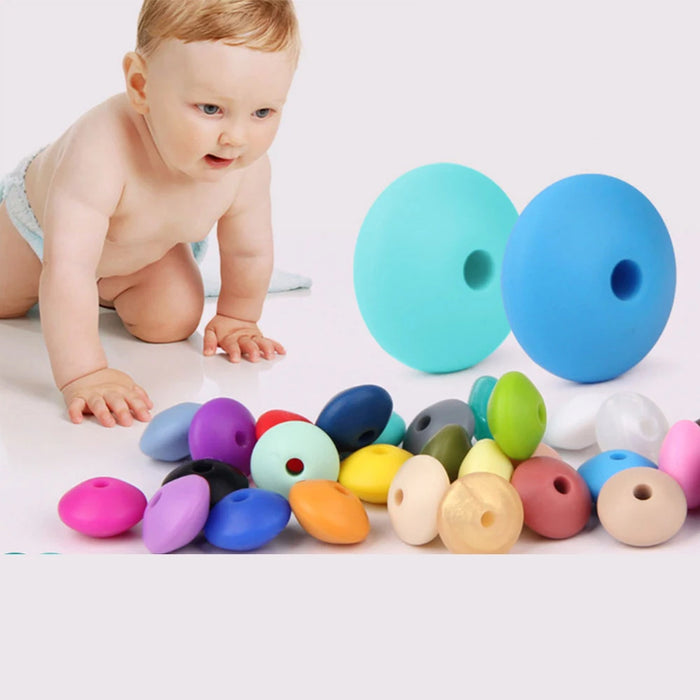 10pcs Baby Teething Toys Pearl Silicone Beads Lentil 12mm Bpa Free Silicone Diy Teether Teething Necklace Jewelry Bead Baby Care