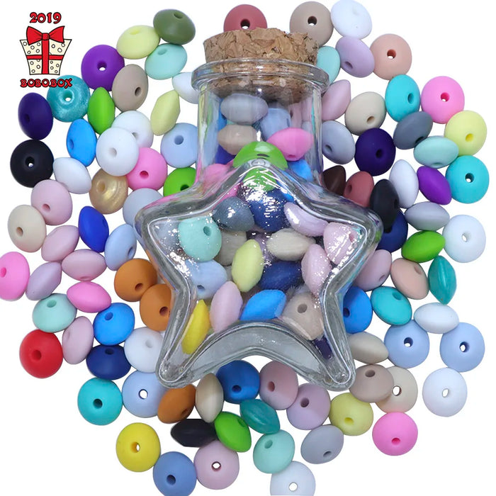 BOBO.BOX 50pcs Baby Teething Toys Pearl Silicone Beads Lentil 12mm Baby Teether Beads DIY Necklace Jewelry Bead Baby Care Toy