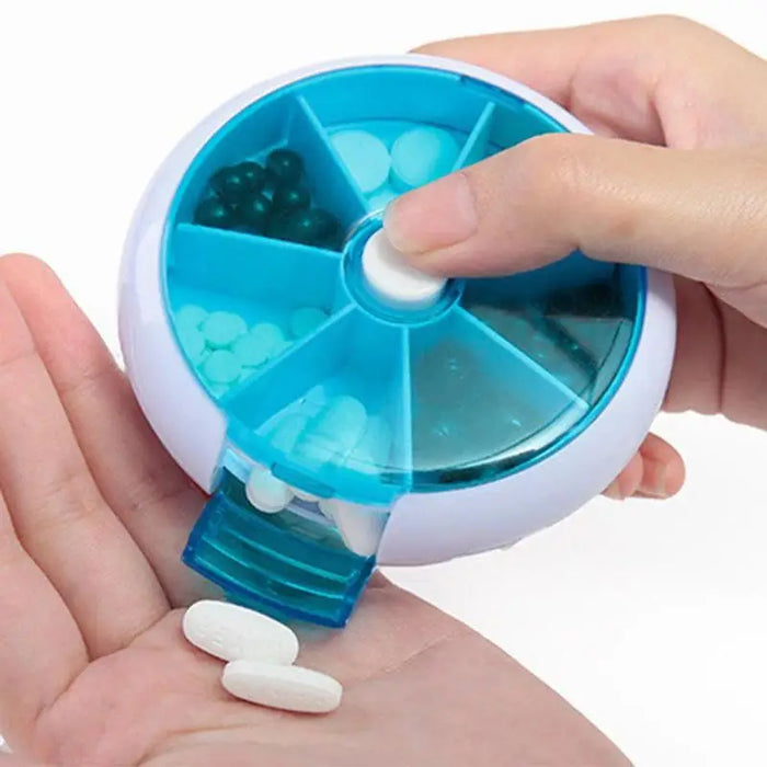 7 Days Weekly Round Pill Case Portable Medicine Organizer Button Rotary Pills BoxTravel Medicine Holder Storage Container