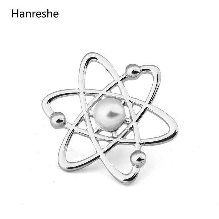 Hanreshe Atom Melecule Science Medical Pin Brooch Proton Symbol Neutron Nucleus Pearl Lapel Badge Medicine Jewelry for Doctor